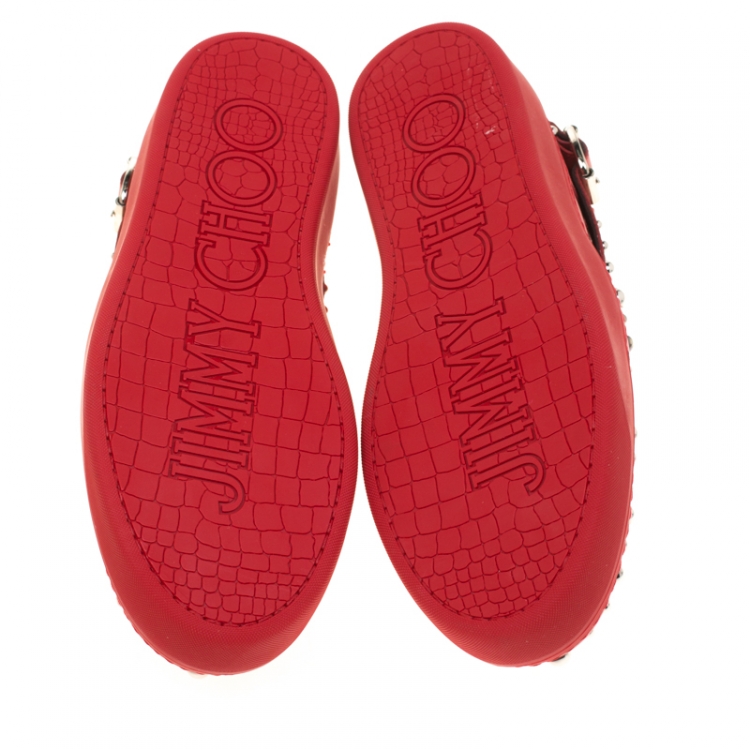 Pre Owned Jimmy Choo Red Studded Leather Roman Sneakers Size 43