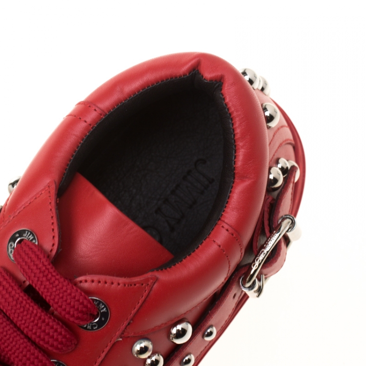 Pre Owned Jimmy Choo Red Studded Leather Roman Sneakers Size 43