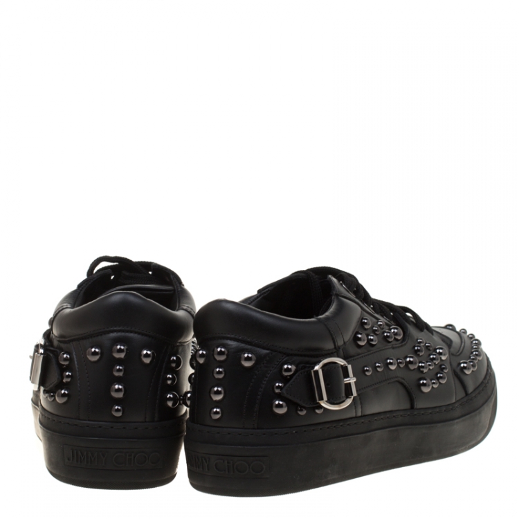 Pre Owned Jimmy Choo Black Studded Leather Roman Sneakers Size 43