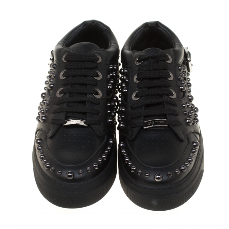 Pre Owned Jimmy Choo Black Studded Leather Roman Sneakers Size 40