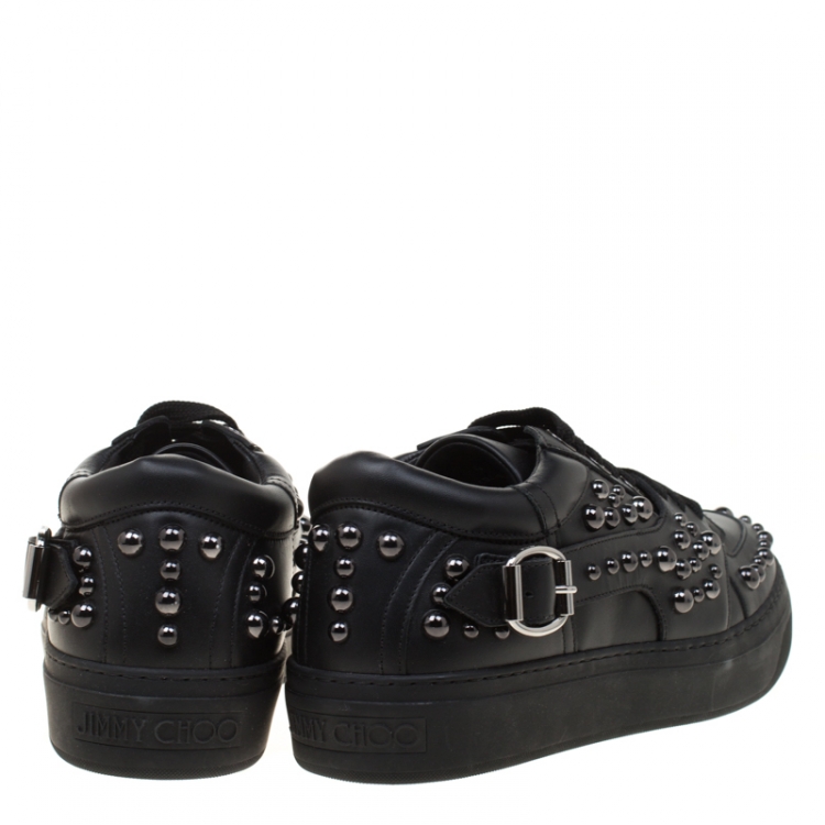 Pre Owned Jimmy Choo Black Studded Leather Roman Sneakers Size 44