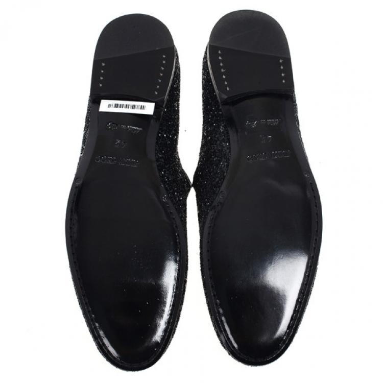 Pre Owned Jimmy Choo Black Coarse Glitter Sloane Smoking Slippers Size 42