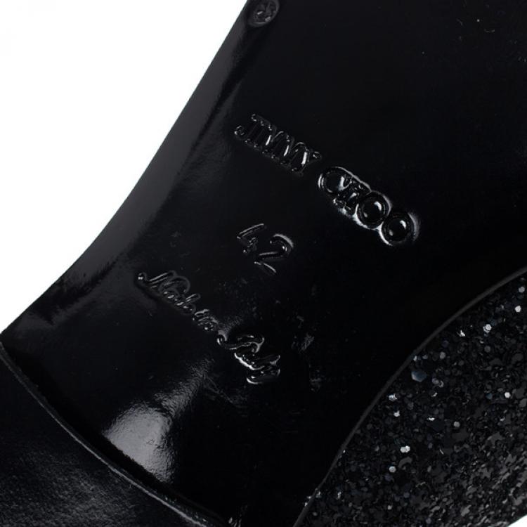Pre Owned Jimmy Choo Black Coarse Glitter Sloane Smoking Slippers Size 42