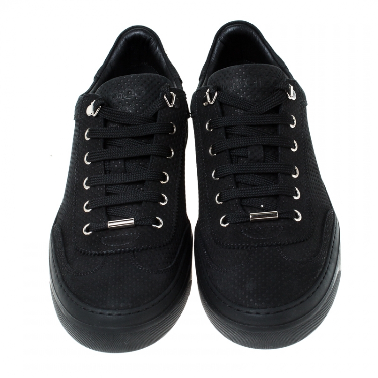 Pre Owned Jimmy Choo Black Nubuck Leather Ace Low Top Sneakers Size 42.5
