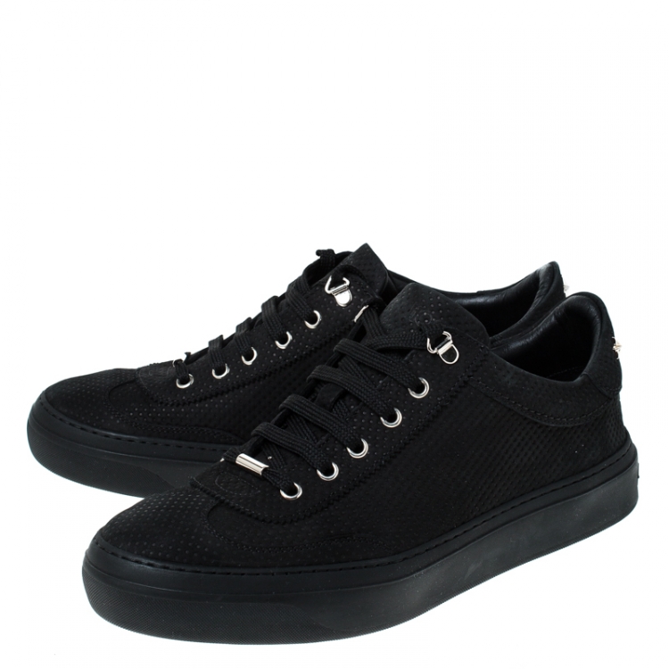 Pre Owned Jimmy Choo Black Nubuck Leather Ace Low Top Sneakers Size 42.5