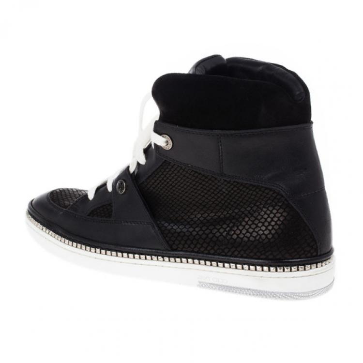 Pre Owned Jimmy Choo Black Viper Print Leather High Top Sneakers Size 42