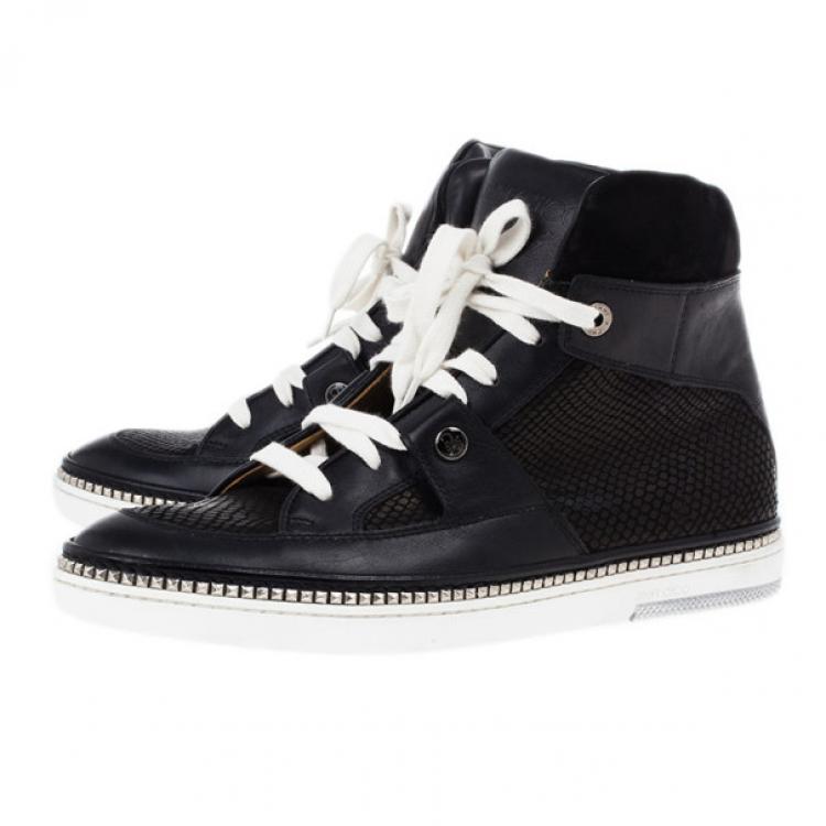 Pre Owned Jimmy Choo Black Viper Print Leather High Top Sneakers Size 42