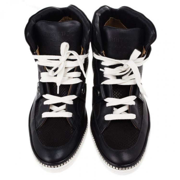 Pre Owned Jimmy Choo Black Viper Print Leather High Top Sneakers Size 42