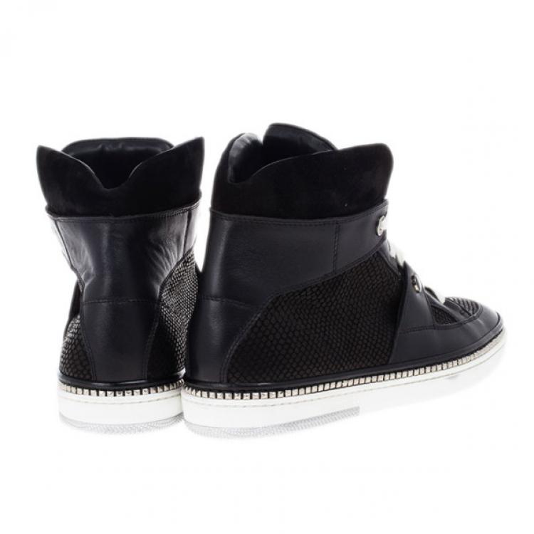 Pre Owned Jimmy Choo Black Viper Print Leather High Top Sneakers Size 42