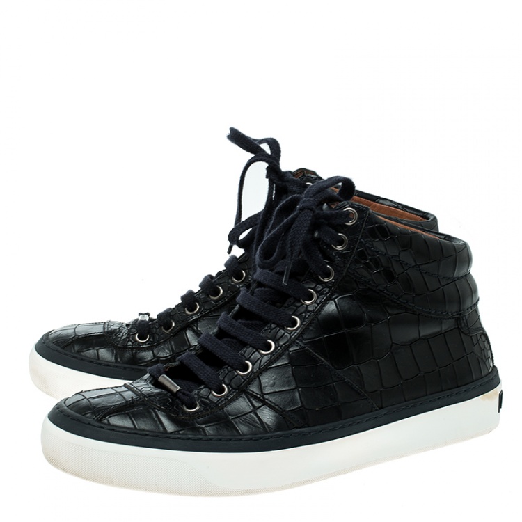 Pre Owned Jimmy Choo Black Crocodile Embossed Leather Belgravia High Top Sneakers Size 40