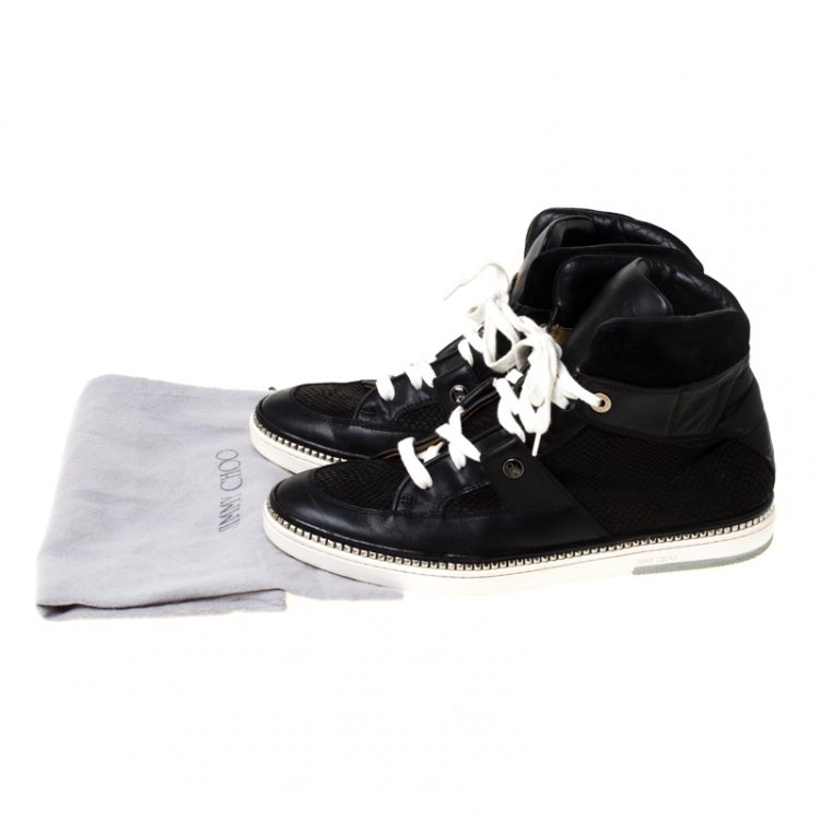 Pre Owned Jimmy Choo Black Snakeskin Embossed Leather and Suede Lace Up High Top Sneakers Size 44
