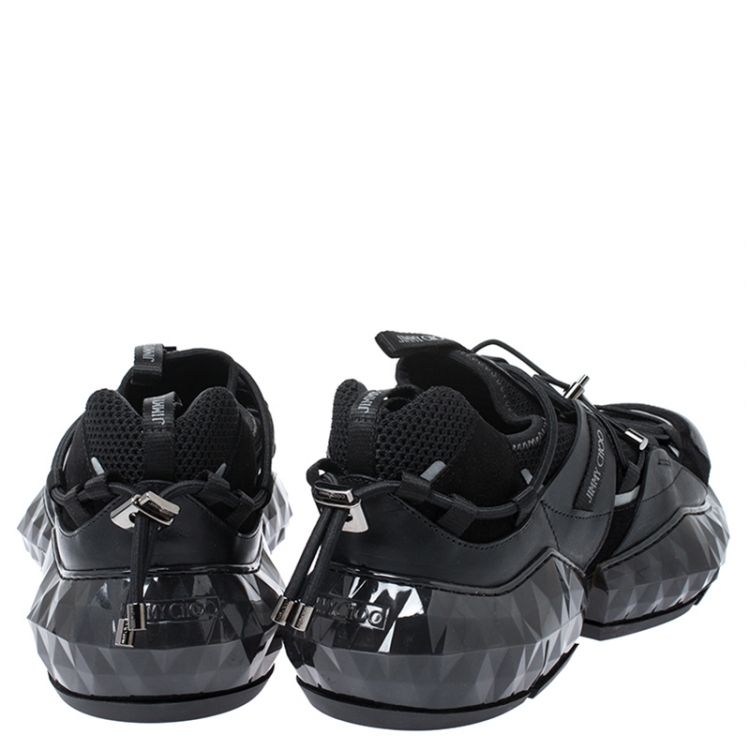 Pre Owned Jimmy Choo Black Leather, Mesh and Suede Diamond/M Lace Up Sneakers Size 43