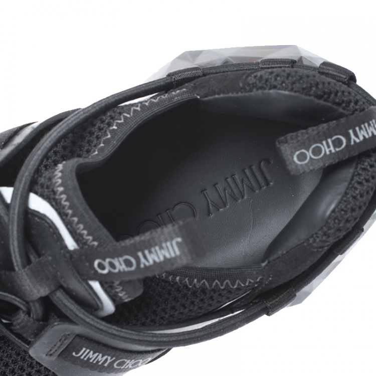 Pre Owned Jimmy Choo Black Leather, Mesh and Suede Diamond/M Lace Up Sneakers Size 43