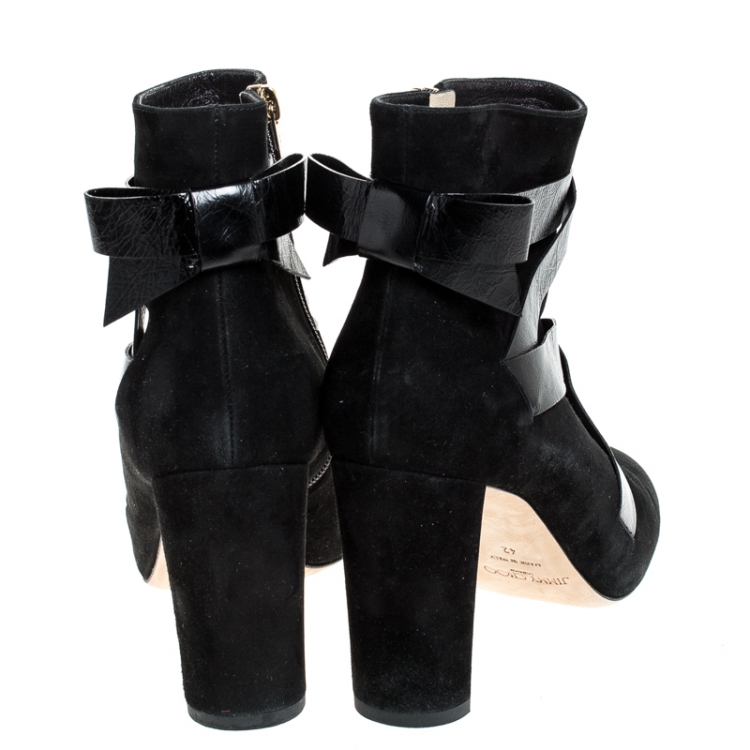 Pre Owned Jimmy Choo Black Suede And Crisscross Leather Block Heel Ankle Boots Size 42
