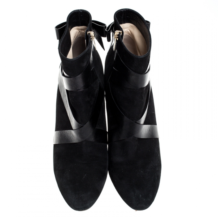 Pre Owned Jimmy Choo Black Suede And Crisscross Leather Block Heel Ankle Boots Size 42