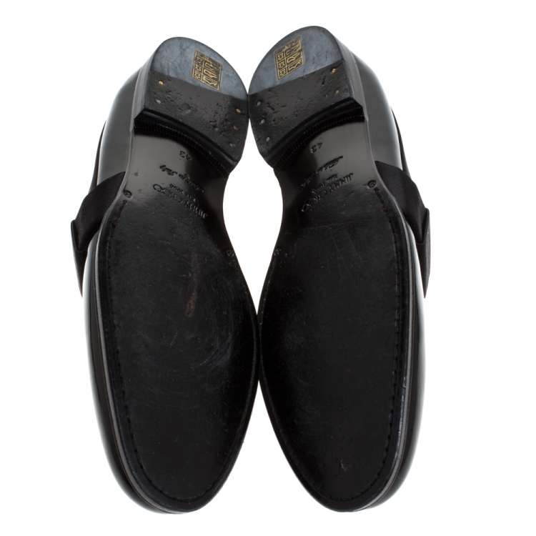 Pre Owned Jimmy Choo Black Patent Leather And Satin Trim John Smoking Slippers Size 43