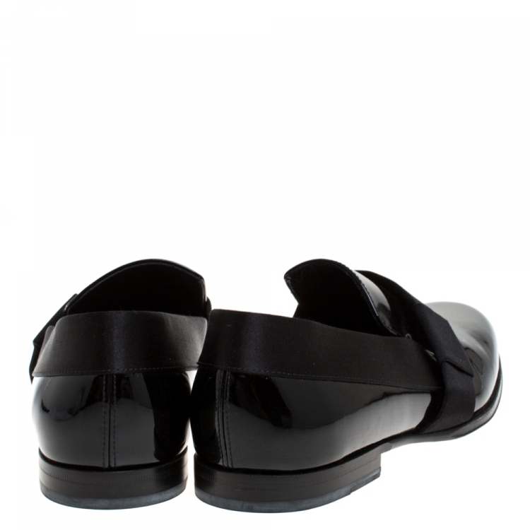 Pre Owned Jimmy Choo Black Patent Leather And Satin Trim John Smoking Slippers Size 43