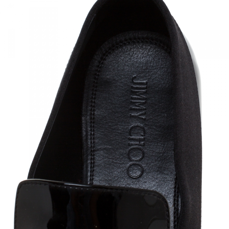 Pre Owned Jimmy Choo Black Patent Leather And Satin Trim John Smoking Slippers Size 43