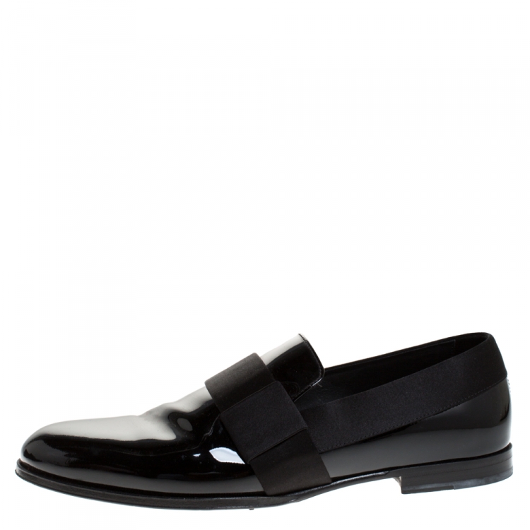 Pre Owned Jimmy Choo Black Patent Leather And Satin Trim John Smoking Slippers Size 43