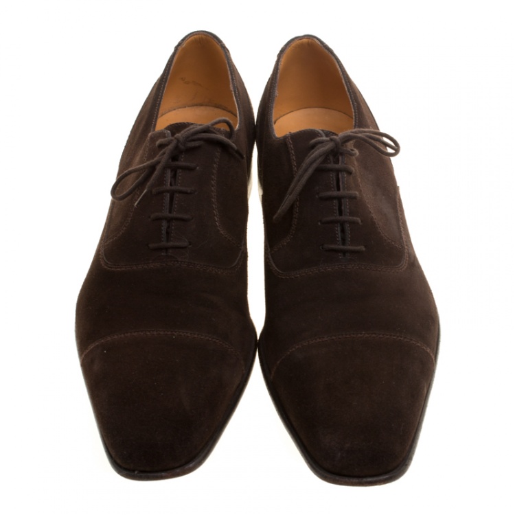 Pre Owned J.M.Weston Dark Brown Suede Lace Up Oxfords Size 43