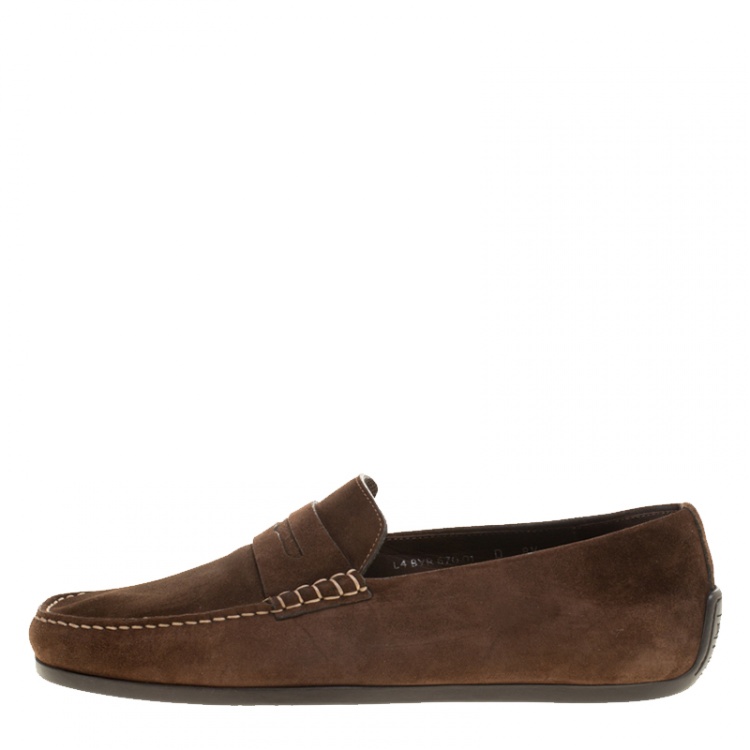 Pre Owned J.M.Weston Brown Suede Penny Loafers Size 42.5
