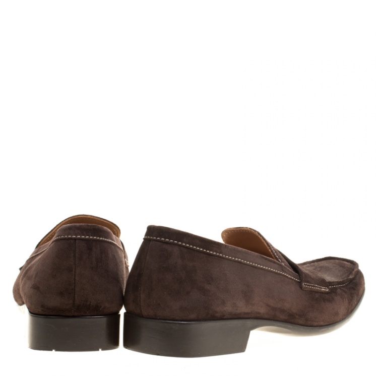 Pre Owned J.M.Weston Brown Suede Penny Loafers Size 43