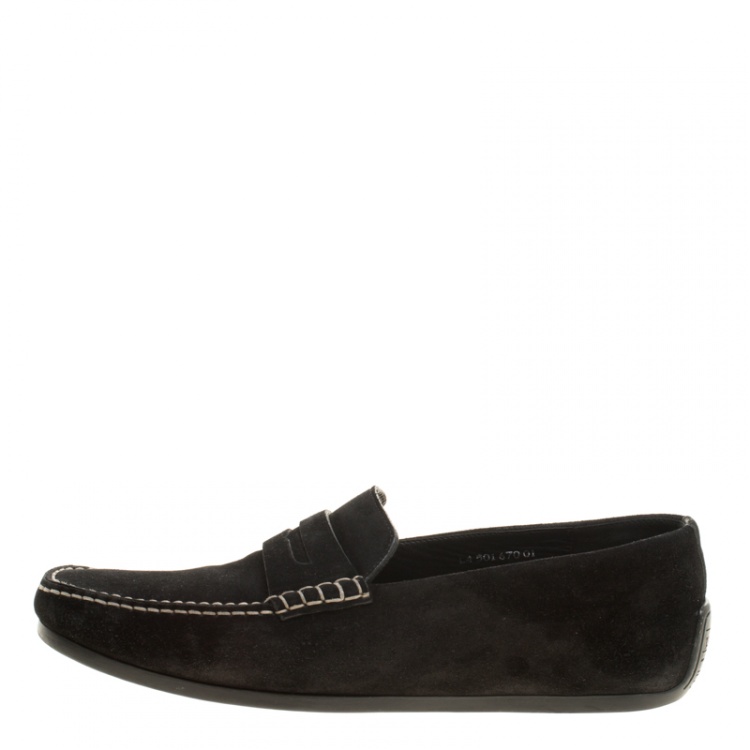 Pre Owned J.M.Weston Black Suede Penny Loafers Size 42.5
