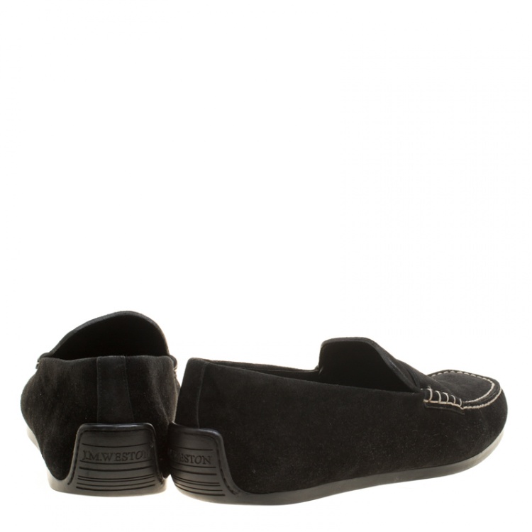 Pre Owned J.M.Weston Black Suede Penny Loafers Size 42.5