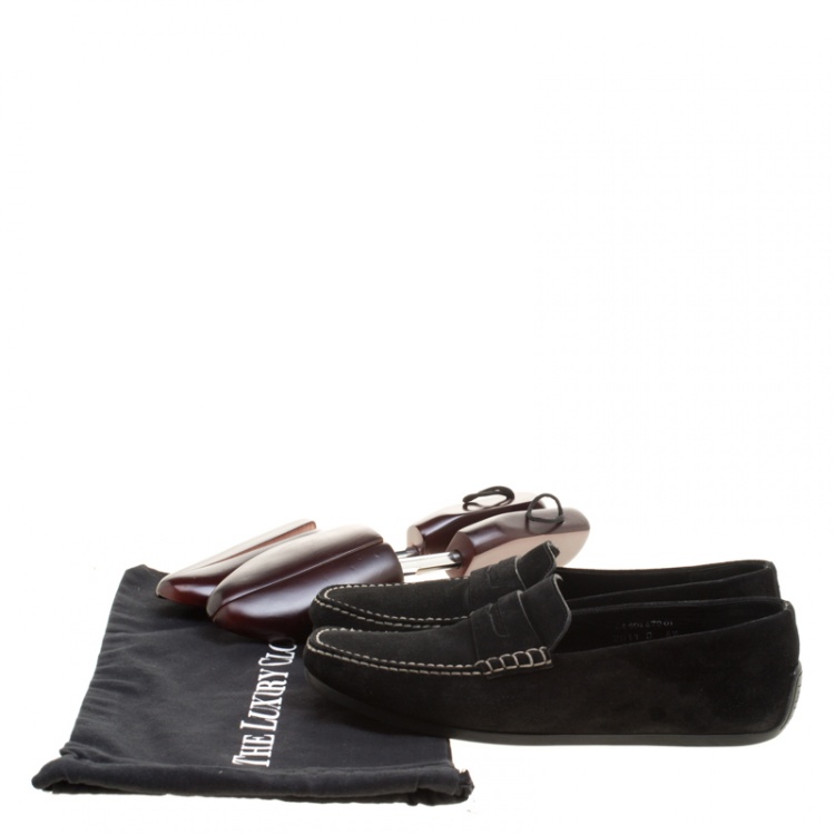 Pre Owned J.M.Weston Black Suede Penny Loafers Size 42.5