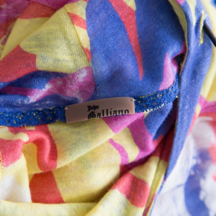 مملوكة مسبقًا John Galliano Multicolor Printed Rib Trim Hooded Linen Sweatshirt L
