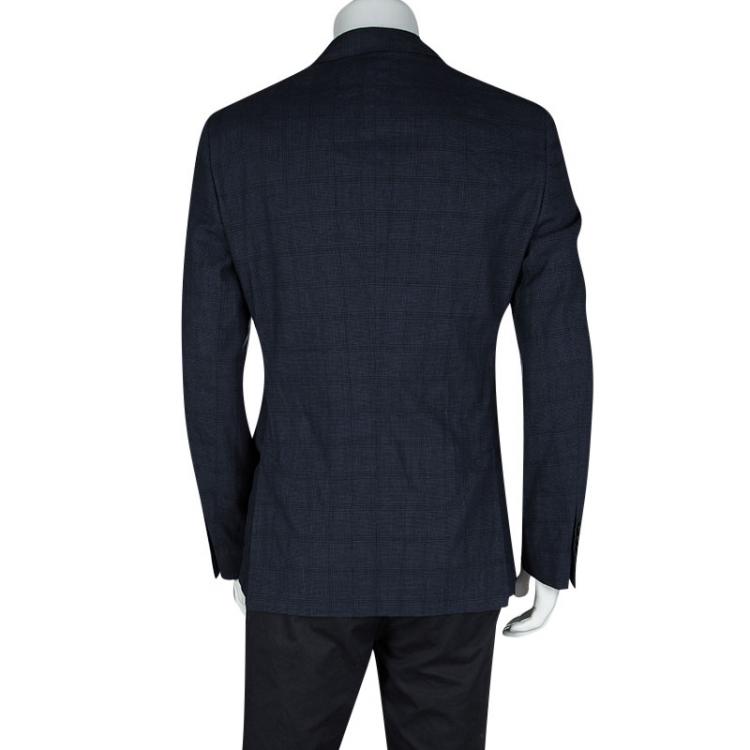 Pre Owned John Varvatos Navy Blue Glen Plaid Wool Linen Regular Fit Austin Blazer L