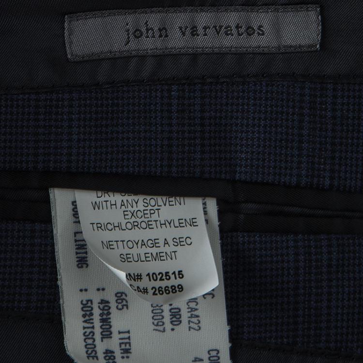 Pre Owned John Varvatos Navy Blue Glen Plaid Wool Linen Regular Fit Austin Blazer L