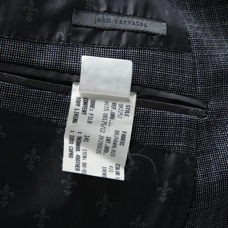 Pre Owned John Varvatos Navy Blue and White Wool Regular Fit Blazer L
