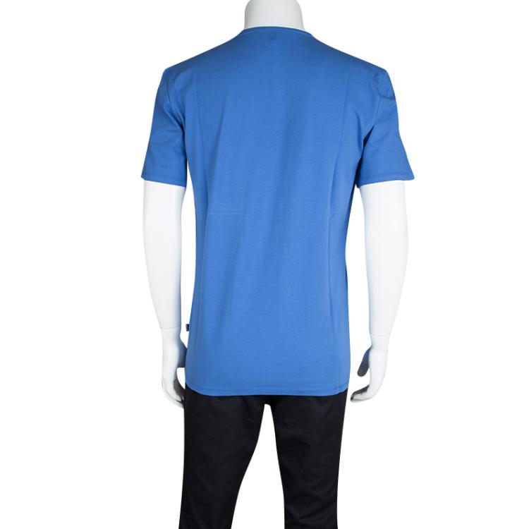 Pre Owned Just Cavalli Blue Graphic Logo Print V-Neck T-Shirt XXL