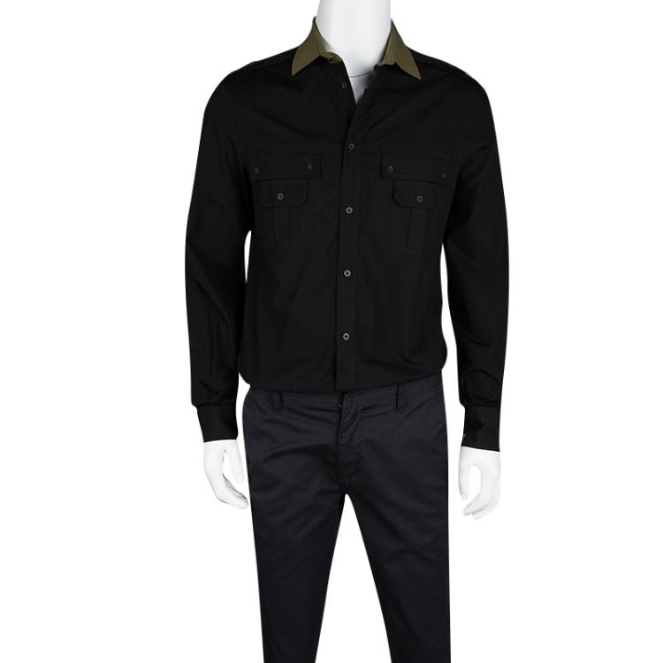 Pre Owned Just Cavalli Black Cotton Contrast Collar Long Sleeve Button Front Shirt M