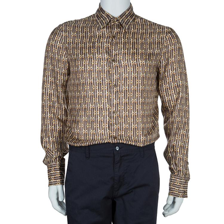 Pre Owned Just Cavalli Brown Printed Silk Long Sleeve Buttondown Shirt M