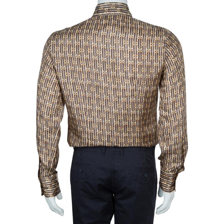 Pre Owned Just Cavalli Brown Printed Silk Long Sleeve Buttondown Shirt M
