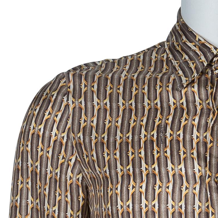 Pre Owned Just Cavalli Brown Printed Silk Long Sleeve Buttondown Shirt M
