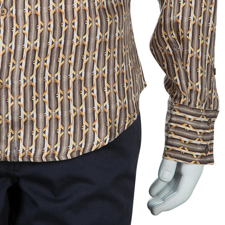 Pre Owned Just Cavalli Brown Printed Silk Long Sleeve Buttondown Shirt M