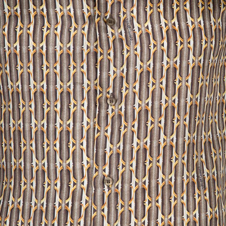 Pre Owned Just Cavalli Brown Printed Silk Long Sleeve Buttondown Shirt M