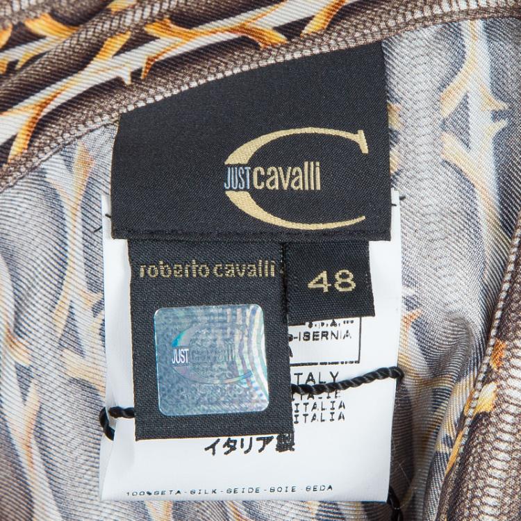 Pre Owned Just Cavalli Brown Printed Silk Long Sleeve Buttondown Shirt M