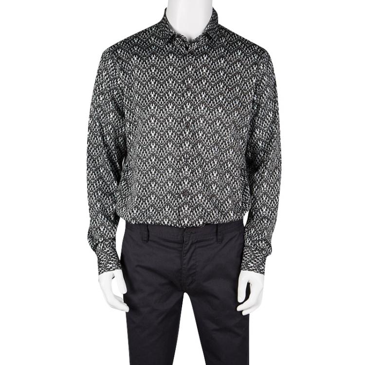 Pre Owned Just Cavalli Monochrome Printed Stretch Cotton Long Sleeve Button Front Shirt L