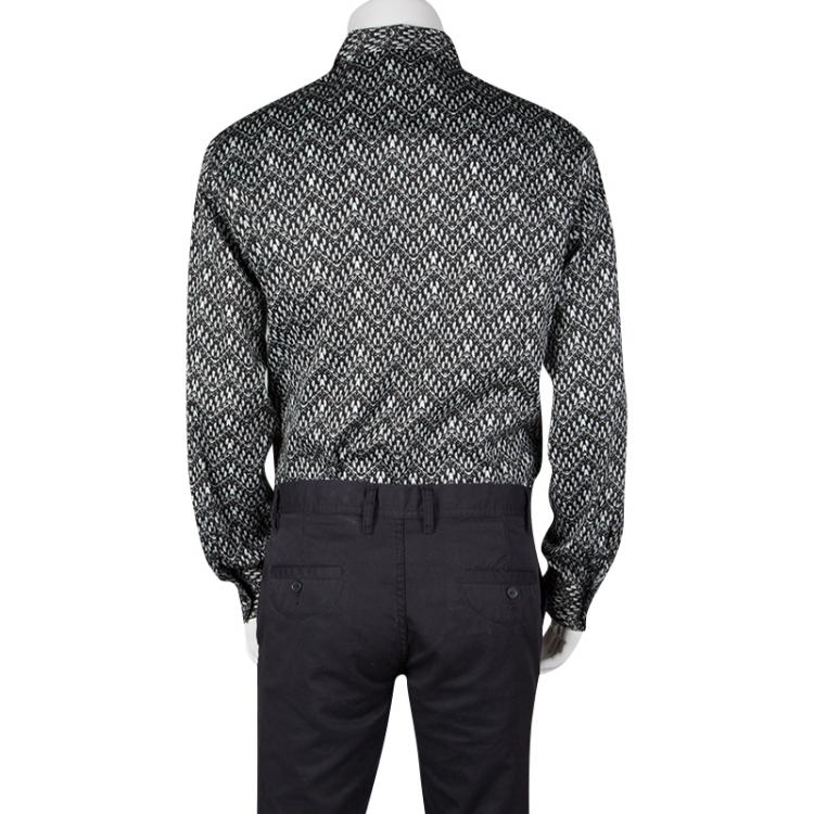 Pre Owned Just Cavalli Monochrome Printed Stretch Cotton Long Sleeve Button Front Shirt L