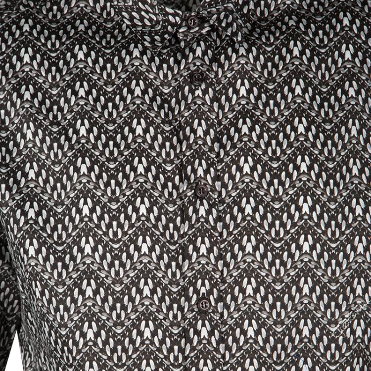 Pre Owned Just Cavalli Monochrome Printed Stretch Cotton Long Sleeve Button Front Shirt L