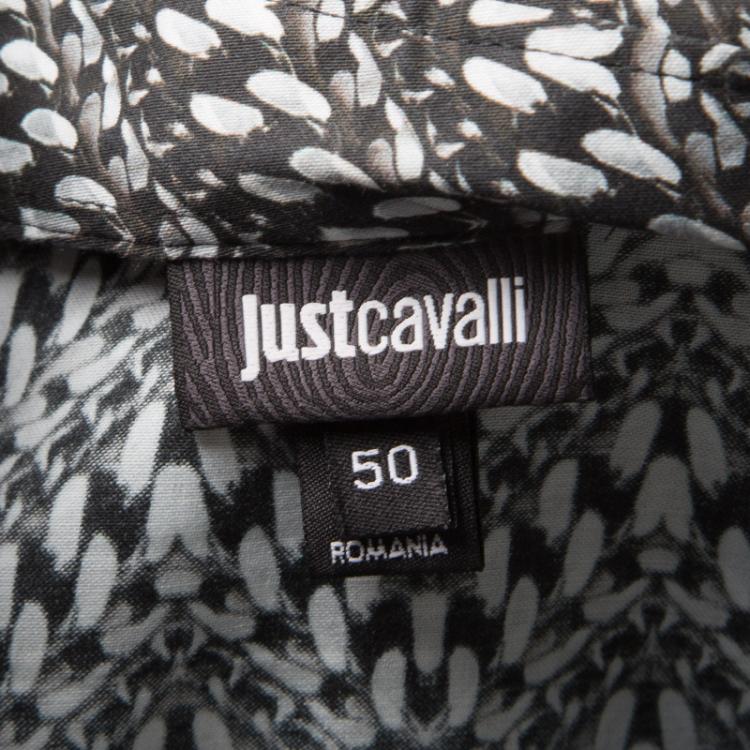 Pre Owned Just Cavalli Monochrome Printed Stretch Cotton Long Sleeve Button Front Shirt L