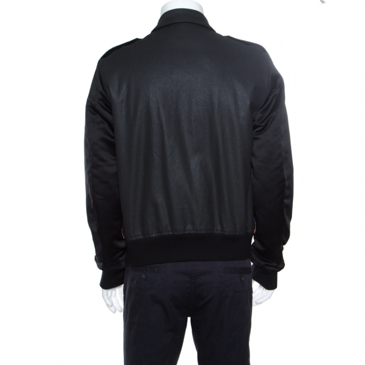 Pre Owned Just Cavalli Printed Corduroy and Coated Denim Zip Front Bomber Jacket L