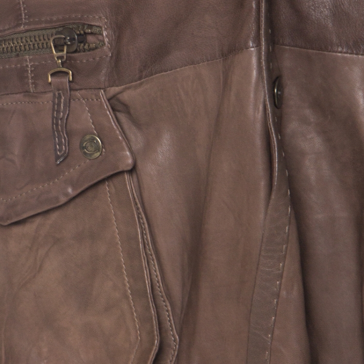 مملوكة مسبقًا Just Cavalli Brown Leather Pleated Yoke Detail Jacket 5XL 