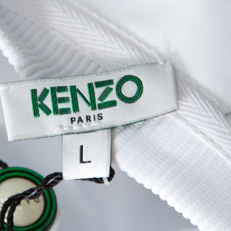 Pre Owned Kenzo White Coated Stretch Cotton Digital Eye Print T Shirt L 