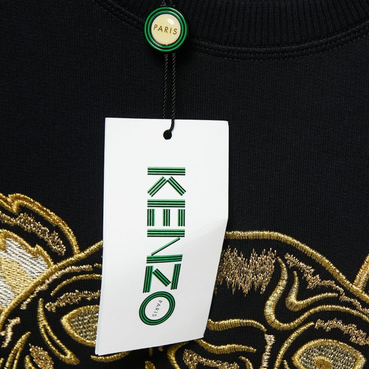 Pre Owned Kenzo Black/Gold Tiger Embroidered Cotton Sweatshirt M