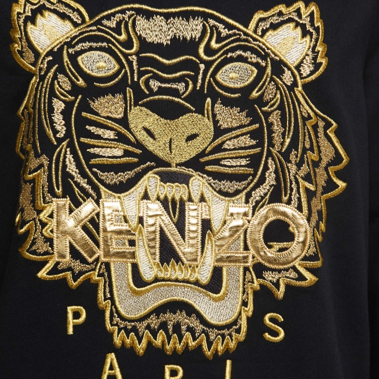 Pre Owned Kenzo Black/Gold Tiger Embroidered Cotton Sweatshirt M